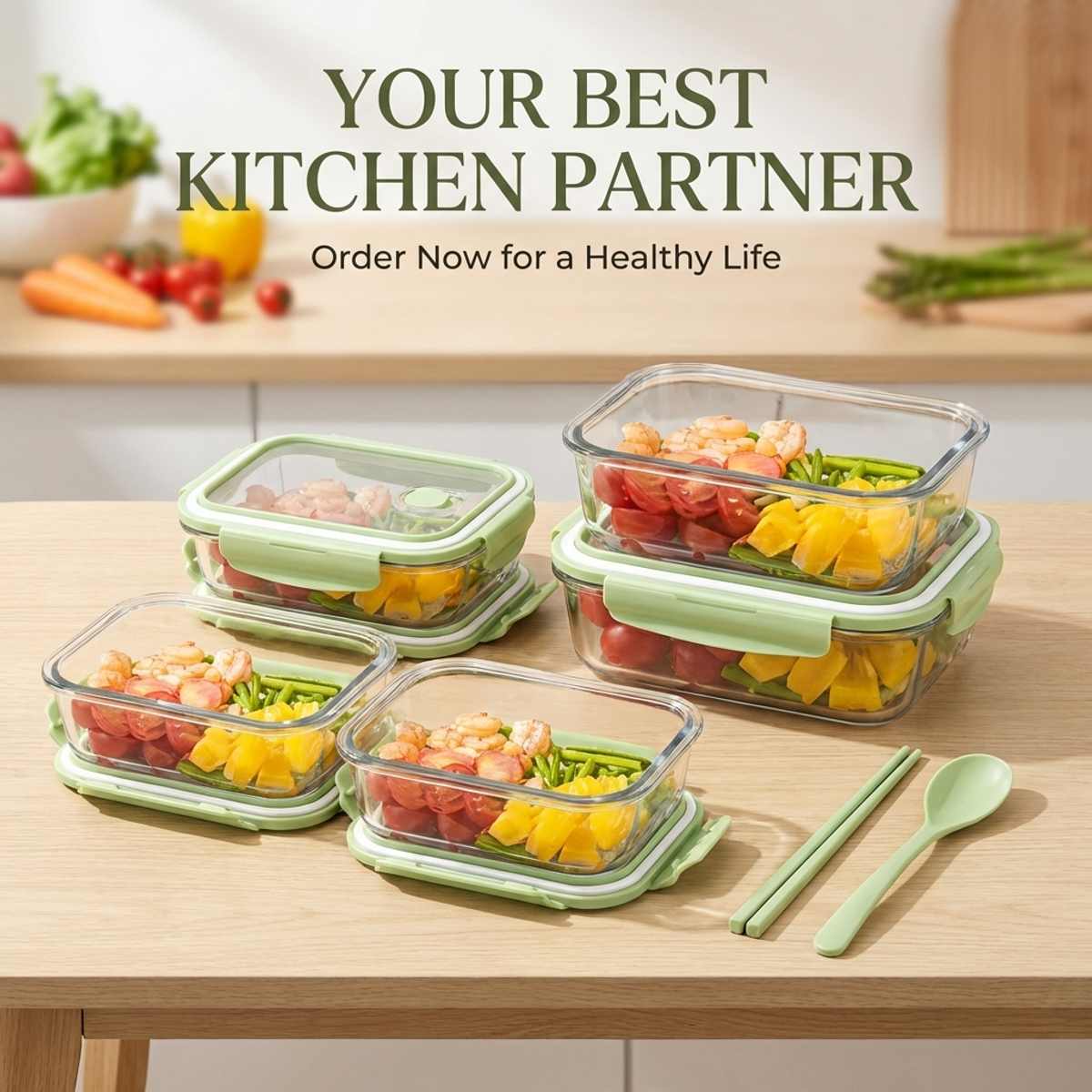 Meal Prep No Microwave - Matcha Green Glass Lunch Box Set,Airtight