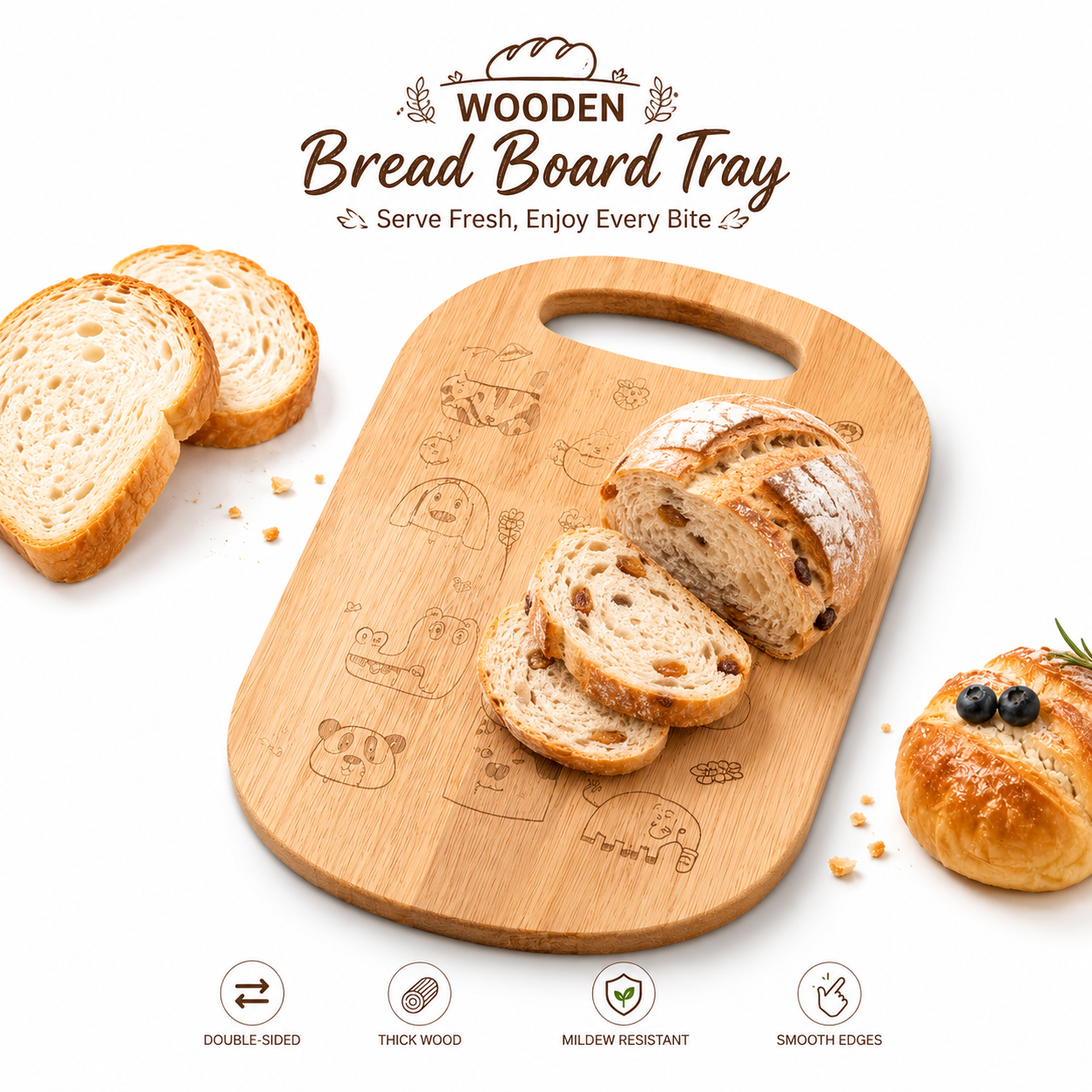Meal Prep Veggie - Reusable Wooden Bread Board Cute Animal