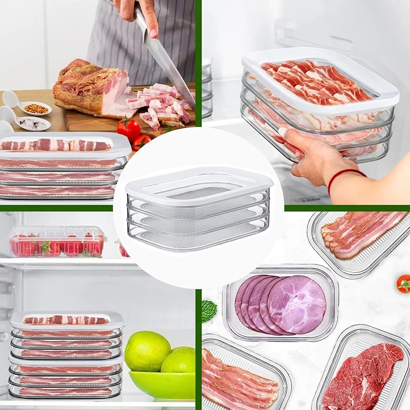 Meal Prep Cutting - Meat Container for Fridge, Stackable Cold