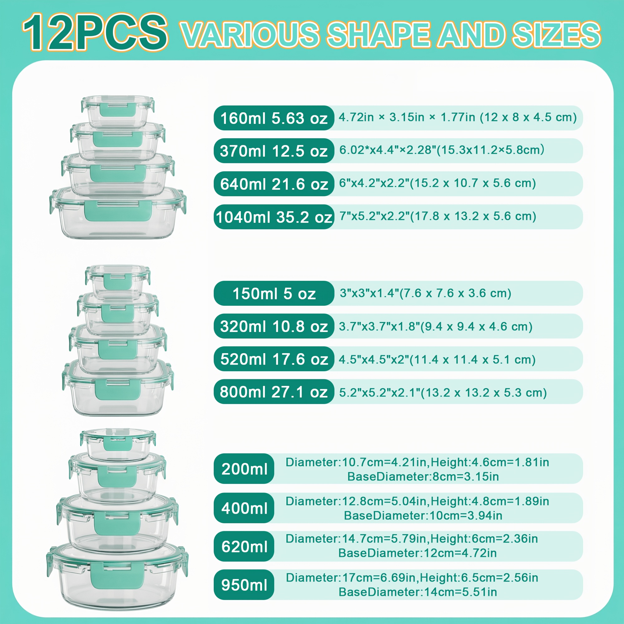 us10/12/17pcs Borosilicate Gla - Meal Prep No Microwave recension och pris
